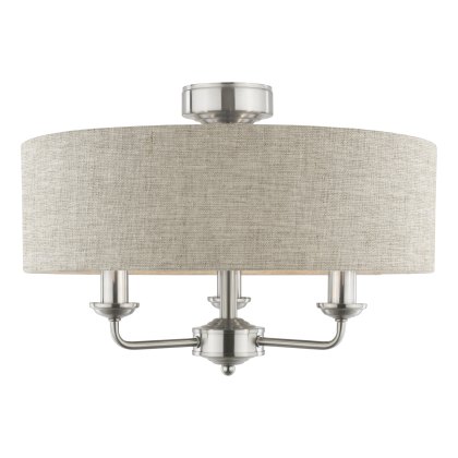 Laura Ashley - Sorrento 3 Light Semi-Flush Satin Nickel and Natural Shade Laura Ashley - Sorrento 3 Light Semi-Flush Satin Nickel and Natural Shade