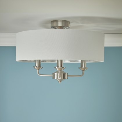 Laura Ashley - Sorrento 3 Light Semi-Flush Satin Nickel and Natural Shade Laura Ashley - Sorrento 3 Light Semi-Flush Satin Nickel and Natural Shade