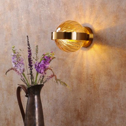 Dar - Ophira Wall Light (Antique Gold and Amber Ribbed Glass) Dar - Ophira Wall Light (Antique Gold and Amber Ribbed Glass)