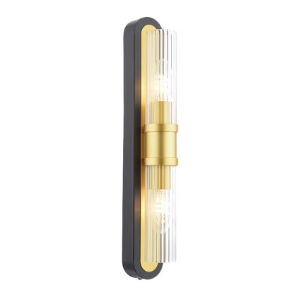 Dar - Rhian 2 Light Wall Light (Matt Black and Ribbed Glass) Dar - Rhian 2 Light Wall Light (Matt Black and Ribbed Glass)