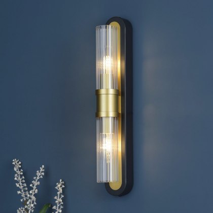 Dar - Rhian 2 Light Wall Light (Matt Black and Ribbed Glass) Dar - Rhian 2 Light Wall Light (Matt Black and Ribbed Glass)