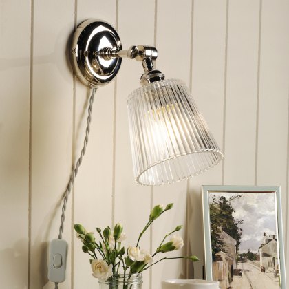 Laura Ashley - Callaghan Plugged Wall Light (Polished Nickel with Glass) Laura Ashley - Callaghan Plugged Wall Light (Polished Nickel with Glass)
