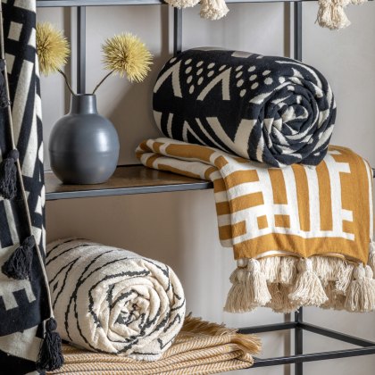 Throws - Merton Knitted Tassel (Ochre) Throws - Merton Knitted Tassel (Ochre)