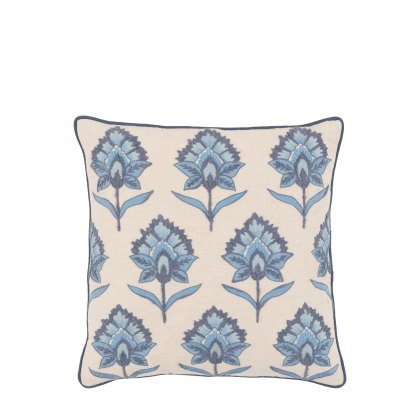 Cushions - Fleur Embroidered Cushion Ink Blue Cushions - Fleur Embroidered Cushion Ink Blue