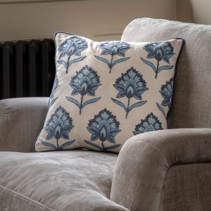 Cushions - Fleur Embroidered Cushion Ink Blue Cushions - Fleur Embroidered Cushion Ink Blue