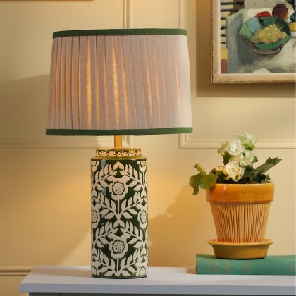 Joules - Highclere Table Lamp Green Ceramic and Antique Brass With Shade Joules - Highclere Table Lamp Green Ceramic and Antique Brass With Shade