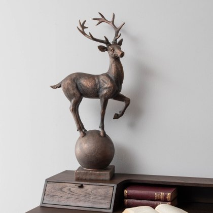 Calm Neutral - Six Pointer Stag on Decorative Ball Resin Sculpture
