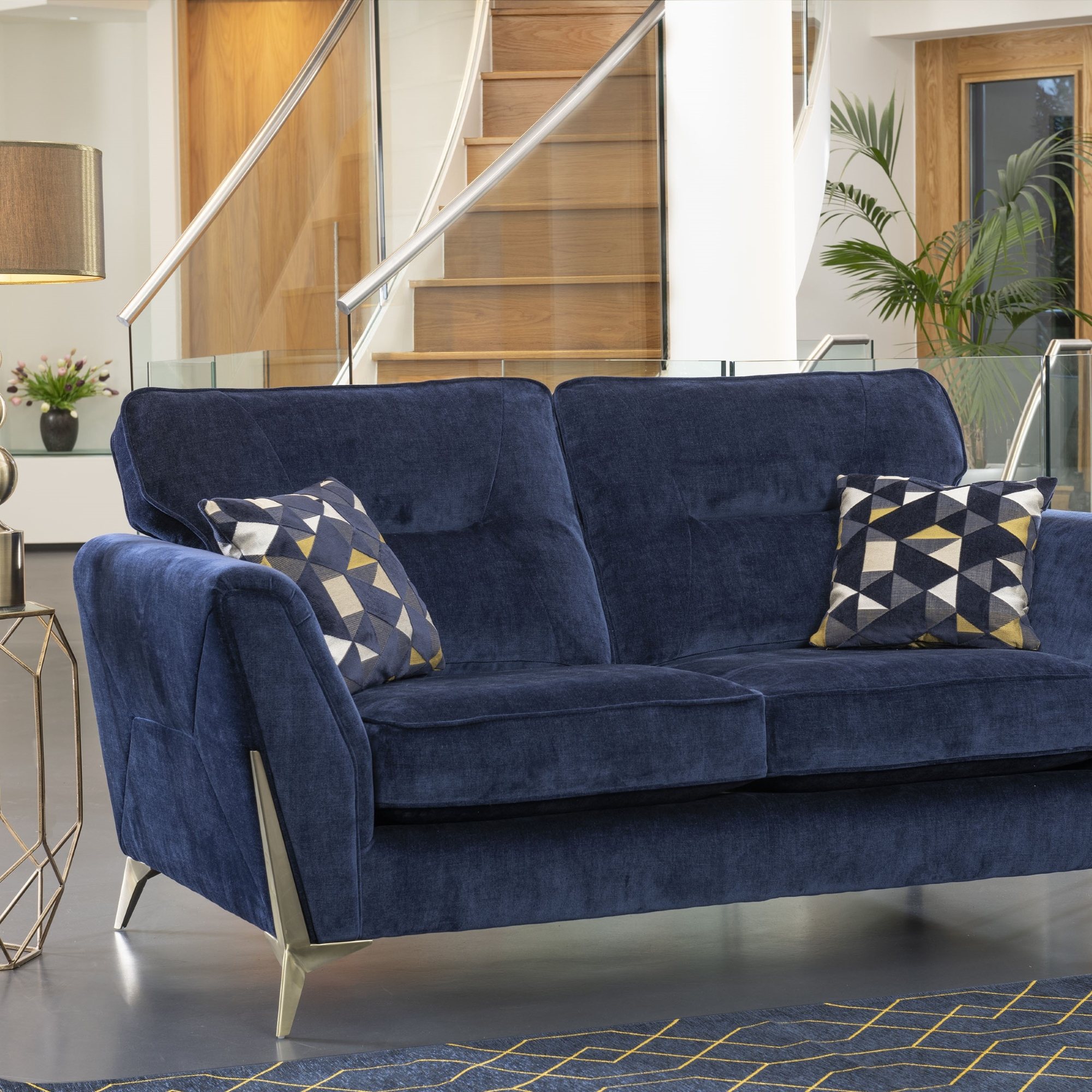 Navy blue two seater shop sofa