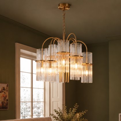 Dar - Eniola 9 Light Pendant Natural Brass and Glass Dar - Eniola 9 Light Pendant Natural Brass and Glass