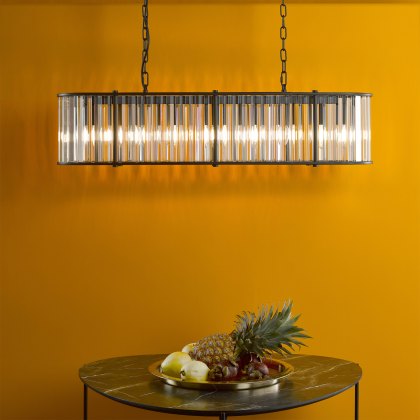Dar - Kiran 7 Light Bar Pendant Satin Black and Glass Dar - Kiran 7 Light Bar Pendant Satin Black and Glass