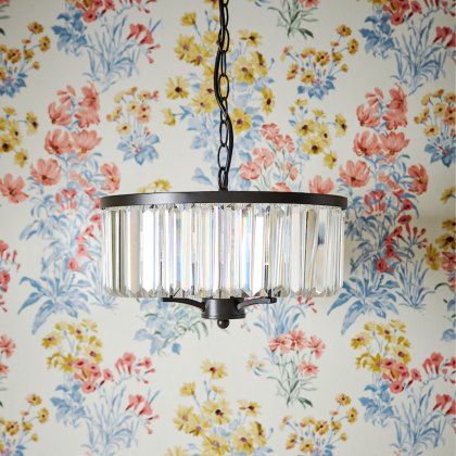 Laura Ashley - Elkwood 3 Light Pendant Crystal and Black