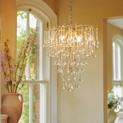 Laura Ashley - Willow 4 Light Pendant (Satin Champagne and Crystal)