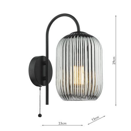 Dar - Idra Wall Light Matt Black with Smoked Glass