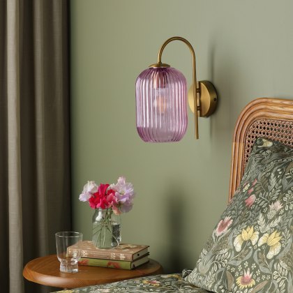 Dar - Idra Wall Light Aged Bronze with Pink Glass