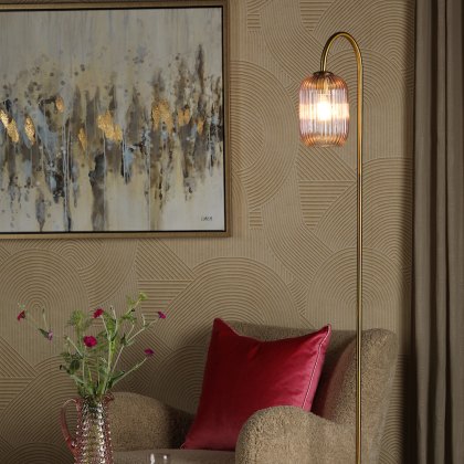 Dar - Idra Floor Lamp Aged Bronze with Pink Glass