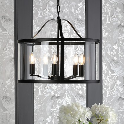 Laura Ashley - Harrington 5 Light Pendant Matt Black and Glass