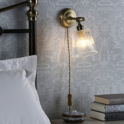 Laura Ashley - Callaghan Plugged Wall Light (Antique Brass and Ribbed Glass) Laura Ashley - Callaghan Plugged Wall Light (Antique Brass and Ribbed Glass)