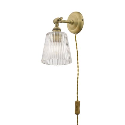 Laura Ashley - Callaghan Plugged Wall Light (Antique Brass and Ribbed Glass) Laura Ashley - Callaghan Plugged Wall Light (Antique Brass and Ribbed Glass)