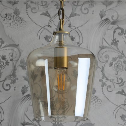 Laura Ashley - Ockley Single Pendant Antique Brass and Champagne Glass