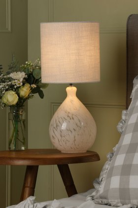 Laura Ashley - Confetti Table Lamp (White Art Glass and Silver With Shade)