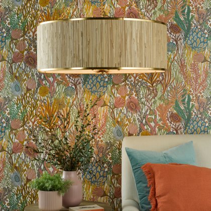 Dar - Fenella 8 Light Pendant Gold Leaf and Seagrass Shade Dar - Fenella 8 Light Pendant Gold Leaf and Seagrass Shade