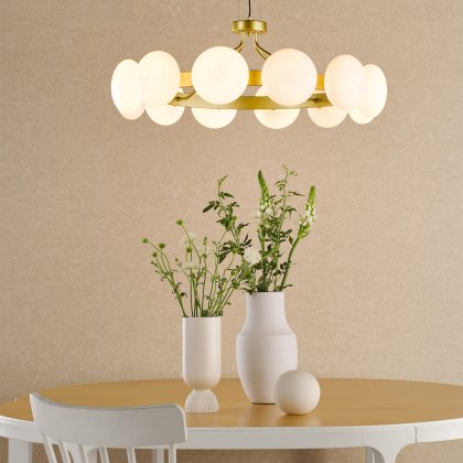 Dar - Tauri 12 Light Pendant Matt Gold and Opal Glass Dar - Tauri 12 Light Pendant Matt Gold and Opal Glass