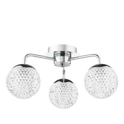 Dar - Teva 3 Light Semi-Flush Polished Chrome and Faceted Acrylic IP44 Dar - Teva 3 Light Semi-Flush Polished Chrome and Faceted Acrylic IP44