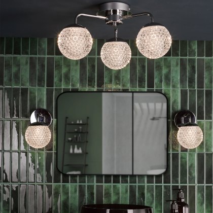 Dar - Teva 3 Light Semi-Flush Polished Chrome and Faceted Acrylic IP44 Dar - Teva 3 Light Semi-Flush Polished Chrome and Faceted Acrylic IP44