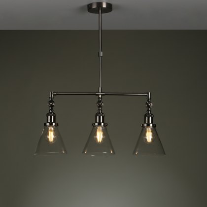 Laura Ashley - Isaac 3lt Bar Pendant Satin Nickel Glass Laura Ashley - Isaac 3lt Bar Pendant Satin Nickel Glass