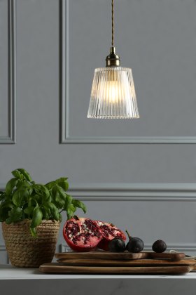 Laura Ashley - Callaghan Pendant (Antique Brass Ribbed Glass)