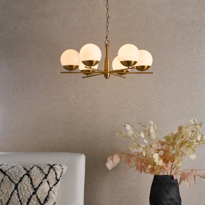 Dar - Bombazine 6 Light Pendant Natural Brass and Opal Glass Dar - Bombazine 6 Light Pendant Natural Brass and Opal Glass