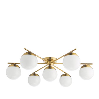 Dar - Bombazine 7 Light Semi-Flush Natural Brass and Opal Glass Dar - Bombazine 7 Light Semi-Flush Natural Brass and Opal Glass