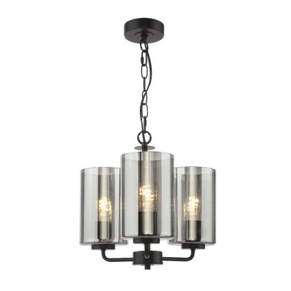 Dar - Daylin Three Light Pendant (Satin Black and Smoked Ribbed Glass) Dar - Daylin Three Light Pendant (Satin Black and Smoked Ribbed Glass)