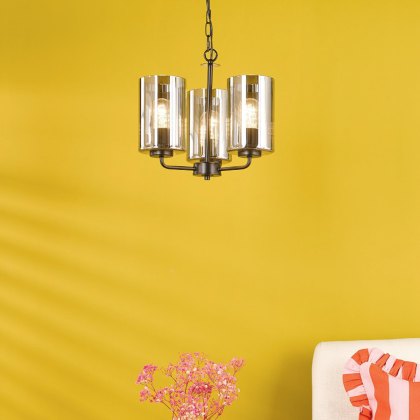 Dar - Daylin Three Light Pendant (Satin Black and Smoked Ribbed Glass) Dar - Daylin Three Light Pendant (Satin Black and Smoked Ribbed Glass)