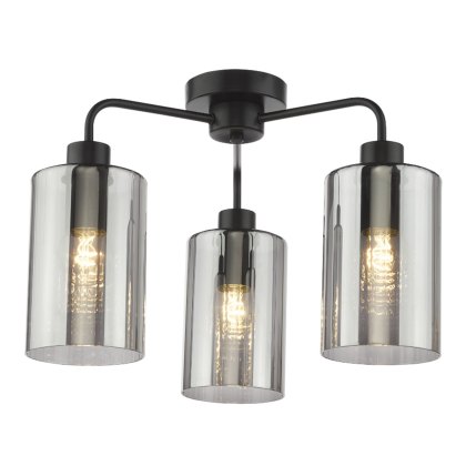 Dar - Daylin Three Light Semi-Flush (Satin Black and Smoked Ribbed Glass) Dar - Daylin Three Light Semi-Flush (Satin Black and Smoked Ribbed Glass)