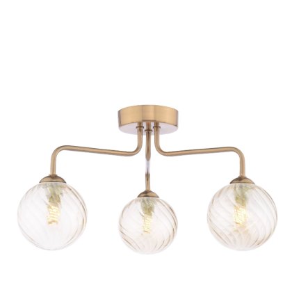 Dar - Feya 3 Light Semi-Flush (Antique Bronze With Twisted Amber Glass) Dar - Feya 3 Light Semi-Flush (Antique Bronze With Twisted Amber Glass)