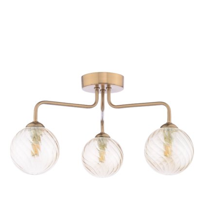 Dar - Feya 3 Light Semi-Flush (Antique Bronze With Twisted Amber Glass) Dar - Feya 3 Light Semi-Flush (Antique Bronze With Twisted Amber Glass)