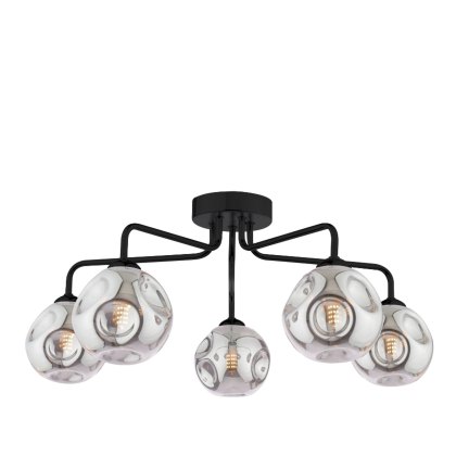 Dar - Feya 5 Light Semi Flush (Matt Black With Closed Organic Smoked Glass) Dar - Feya 5 Light Semi Flush (Matt Black With Closed Organic Smoked Glass)