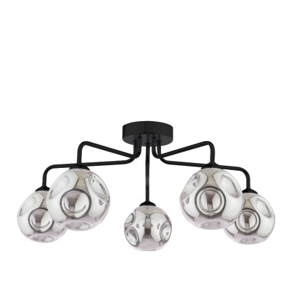 Dar - Feya 5 Light Semi Flush (Matt Black With Closed Organic Smoked Glass) Dar - Feya 5 Light Semi Flush (Matt Black With Closed Organic Smoked Glass)