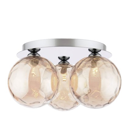Dar - Foley 3 Light Ceiling Light (Polished Chrome With Amber Dimpled Glass) Dar - Foley 3 Light Ceiling Light (Polished Chrome With Amber Dimpled Glass)