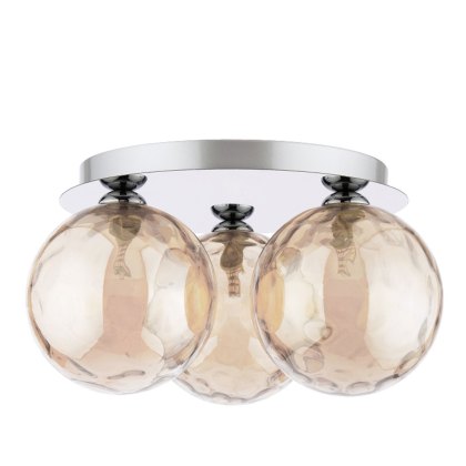 Dar - Foley 3 Light Ceiling Light (Polished Chrome With Amber Dimpled Glass) Dar - Foley 3 Light Ceiling Light (Polished Chrome With Amber Dimpled Glass)