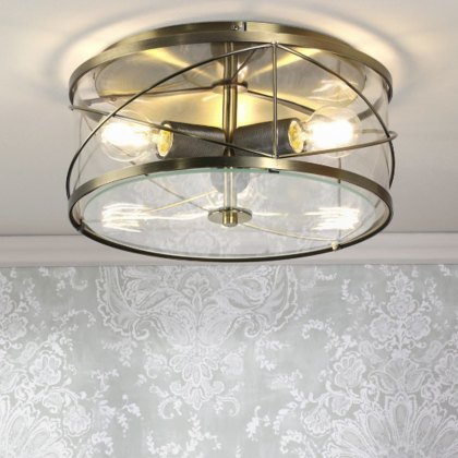 Laura Ashley - Beckworth 3 Light Flush (Antique Brass and Glass) Laura Ashley - Beckworth 3 Light Flush (Antique Brass and Glass)