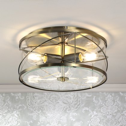 Laura Ashley - Beckworth 3 Light Flush (Antique Brass and Glass) Laura Ashley - Beckworth 3 Light Flush (Antique Brass and Glass)