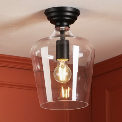 Laura Ashley - Ockley Semi-Flush Ceiling Light (Black and Glass) Laura Ashley - Ockley Semi-Flush Ceiling Light (Black and Glass)