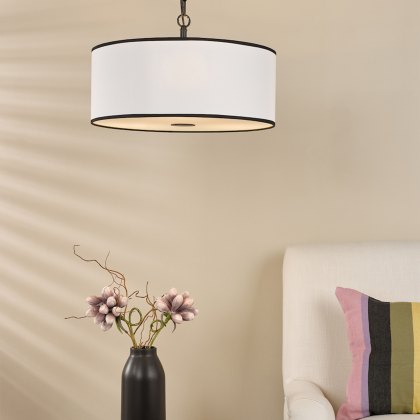 Dar Jemima - 3 Light Pendant White and Matt Black With Shade Dar Jemima - 3 Light Pendant White and Matt Black With Shade