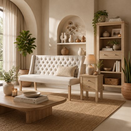 Providence (White Wash) - Beige Button Back Sofa Providence (White Wash) - Beige Button Back Sofa