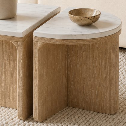 Bridgeport - Half Moon Nest Of Tables (Travertine Top) Bridgeport - Half Moon Nest Of Tables (Travertine Top)