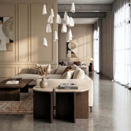 Vermont - Half Moon Nest Of Tables (Travertine Top) Vermont - Half Moon Nest Of Tables (Travertine Top)