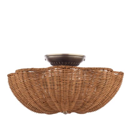 Joules - Braywick 2 Light Flush Satin Bronze and Rattan Shade Joules - Braywick 2 Light Flush Satin Bronze and Rattan Shade
