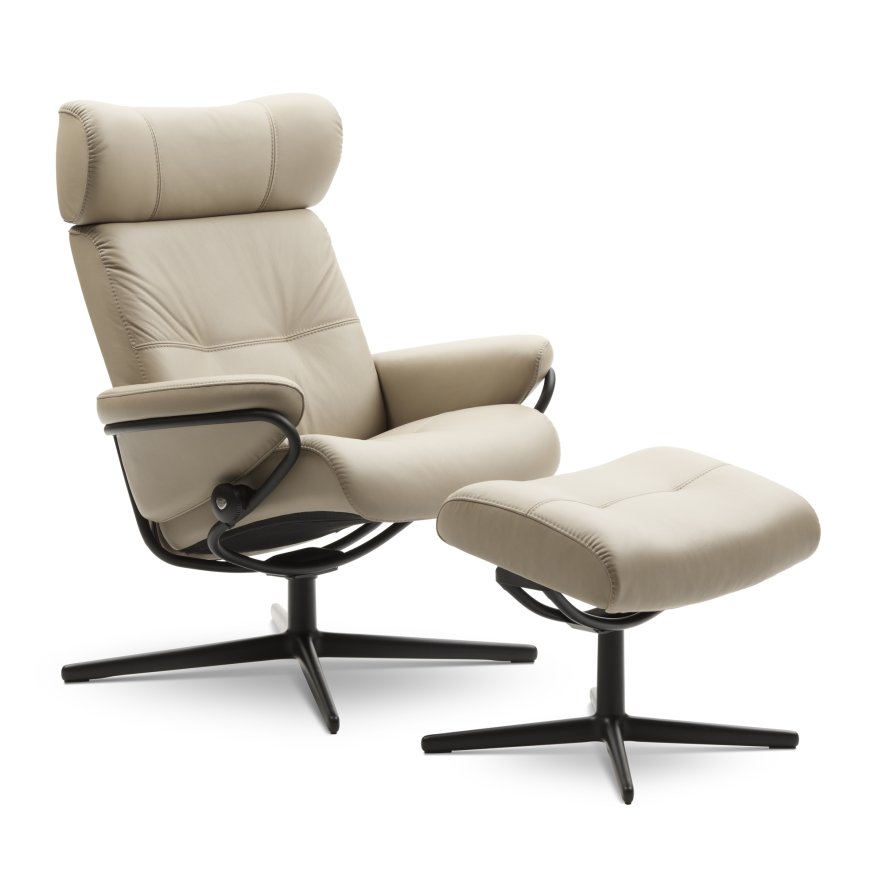 Stressless Stressless Berlin - Recliner Chair and Footstool with Adjustable Headrest (Cross Base)